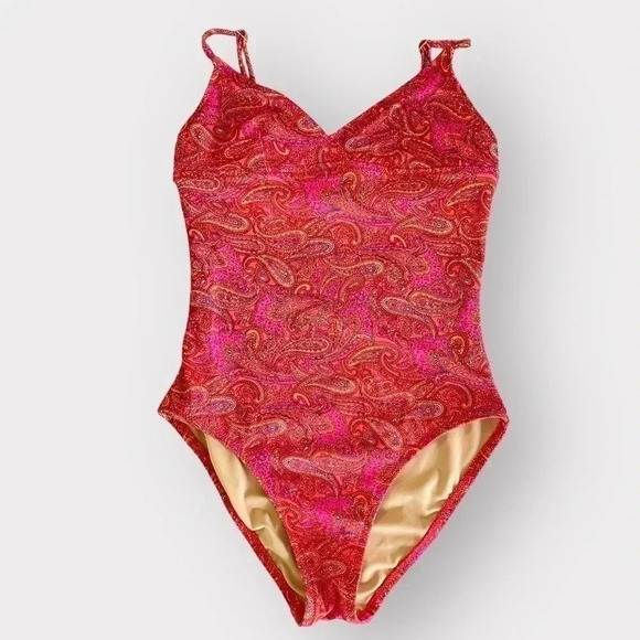 J Crew Swimsuit One Piece Paisley Sz Small Pink - Picture 2 of 9